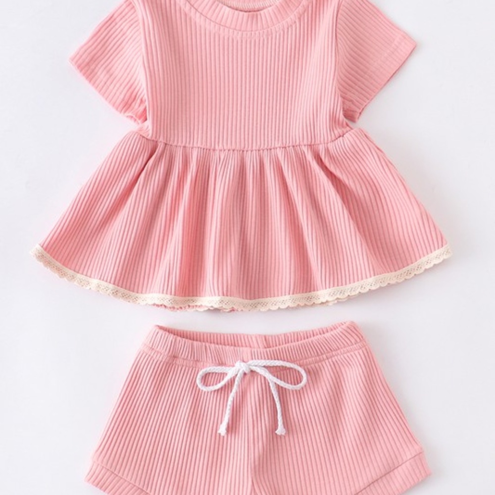 Pink Lace Shirt & Short Set